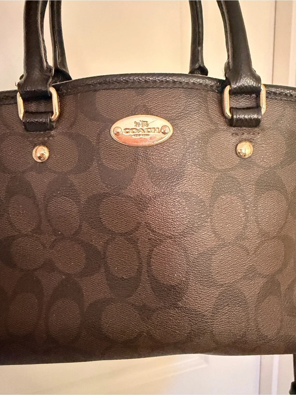 Coach Brown Signature Small Satchel with Black Handles
